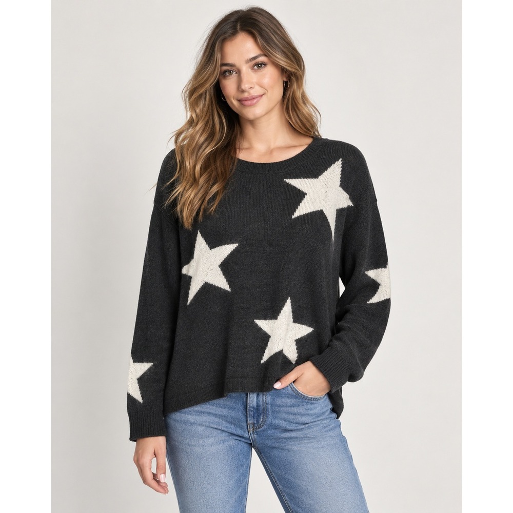 Altard State Md Black White Star Knit Crewneck Sweater Patriotic Womens Memorial